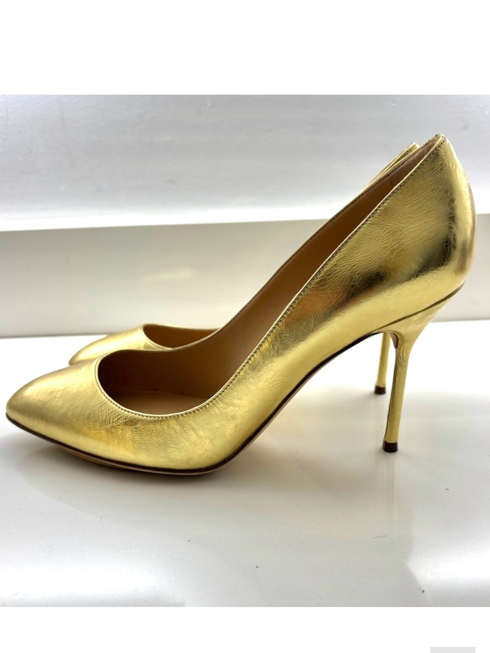 Sergio Rossi Metallic Gold Pointed-Toe Stiletto Pumps